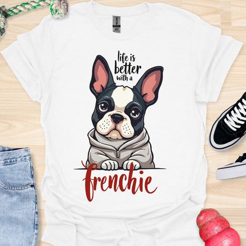 Life is better with a frenchie - V4 - Modern Portrait T-Shirt